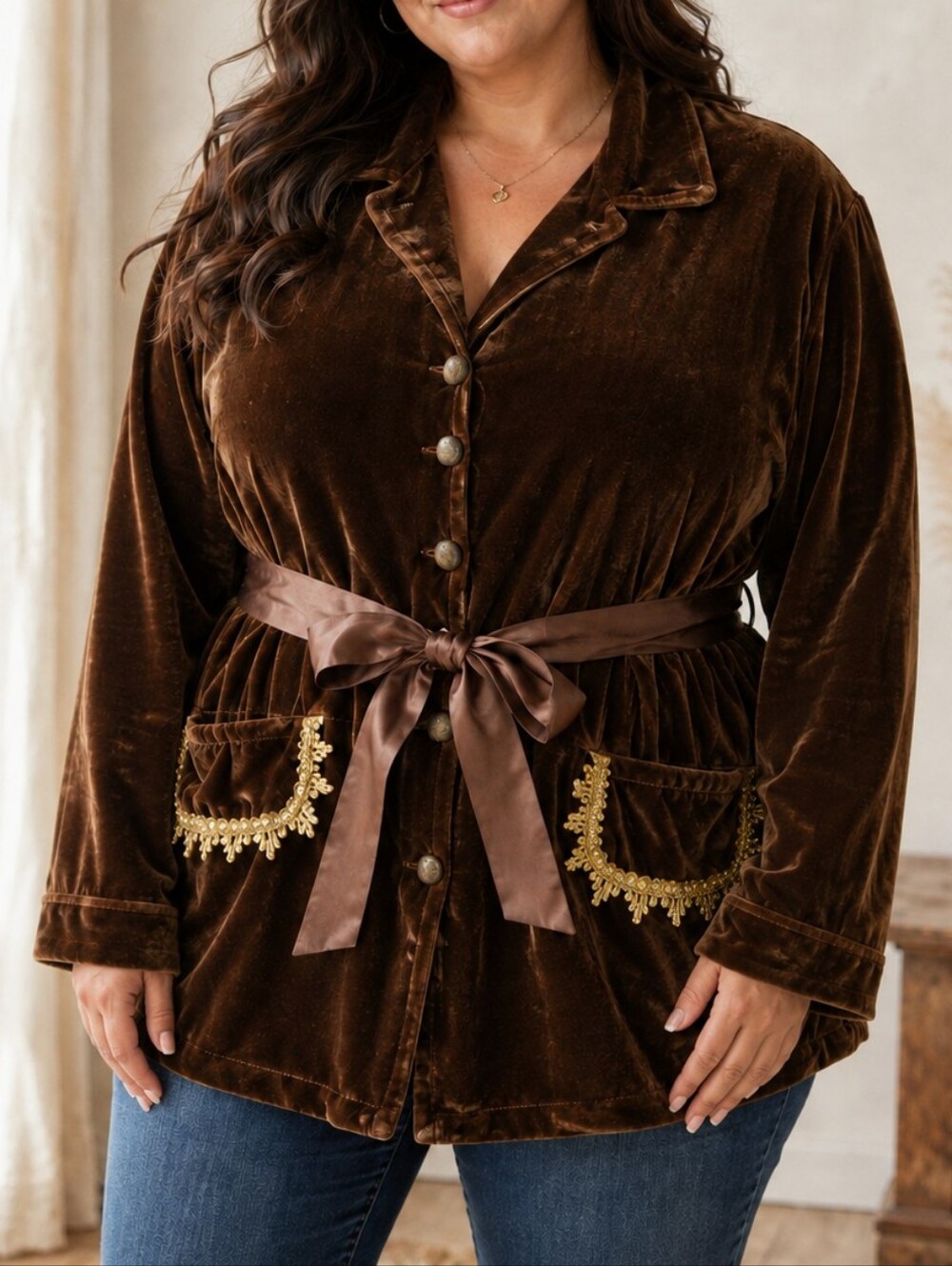 Vintage Selene Sport Silk Blend Velvet Jacket 3X Gold Embroidery Boho Luxe